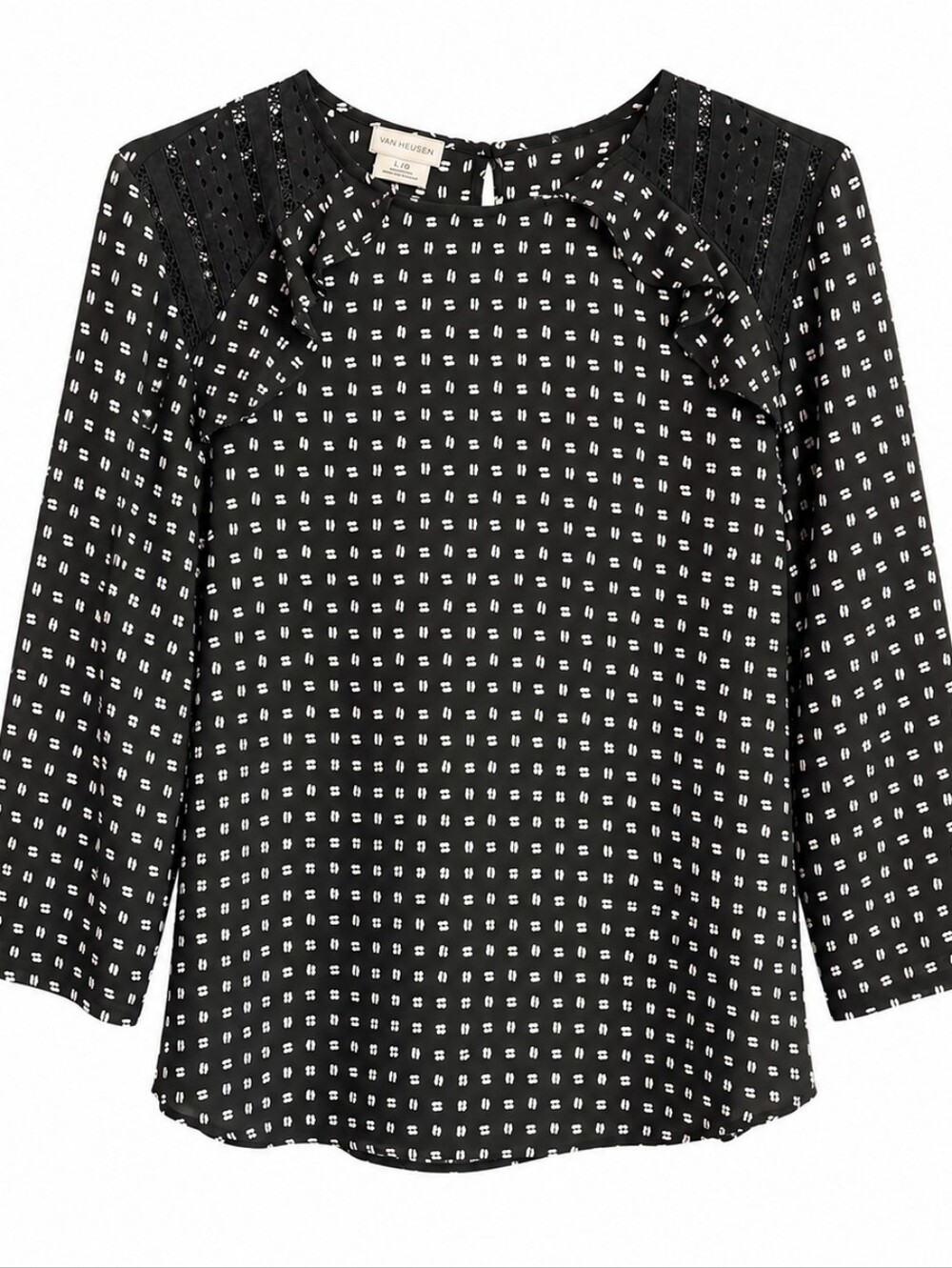 Van Heusen Black and White Printed Lace Blouse Sz LG